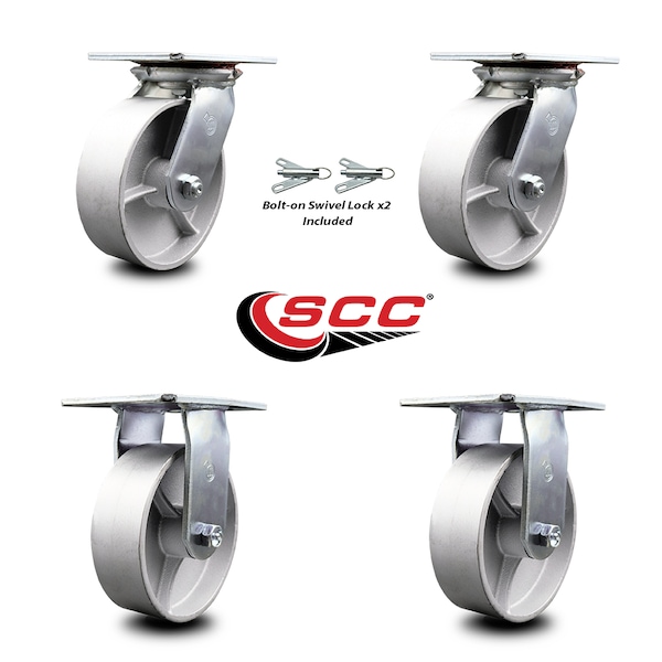 6 Inch Semi Steel Caster Set with Roller Bearing 2 Swivel Lock and 2 Rigid SCC